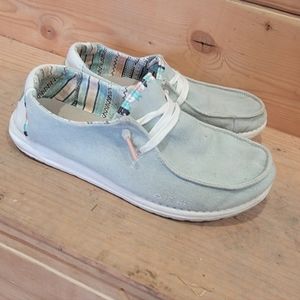 Hey Dude Light Blue Flats with Patterned Lining